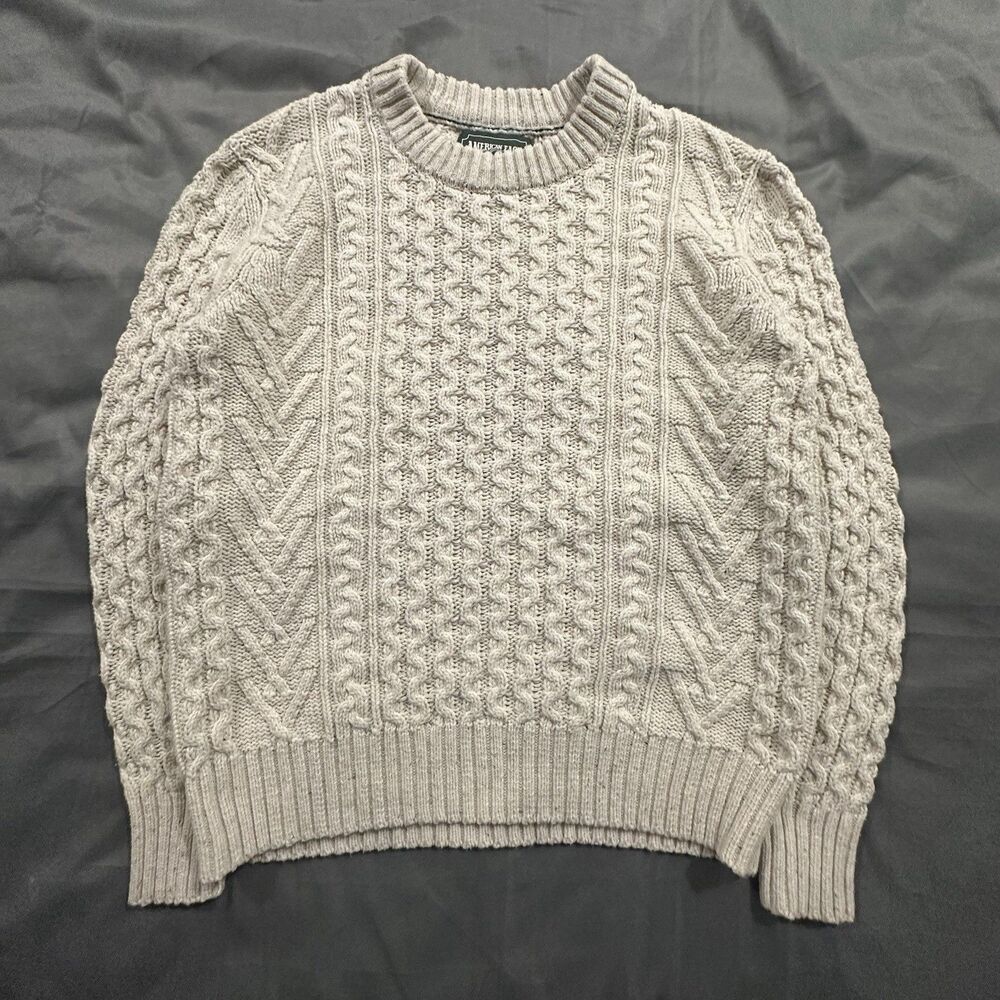 Vintage American Eagle Sweater Mens M Cable Knit Cotton Crewneck Ribbed Y2K 00s